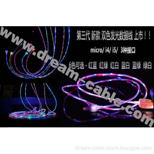 Dual Color LED Lighting USB Cable for Smartphone